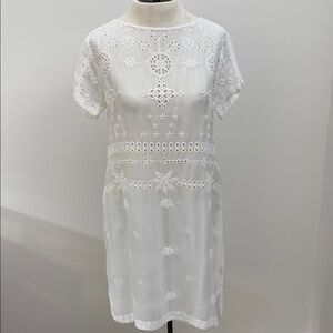 Johnny Was White Semi-sheer Embroidery and Eyelet Boho Dress Small
